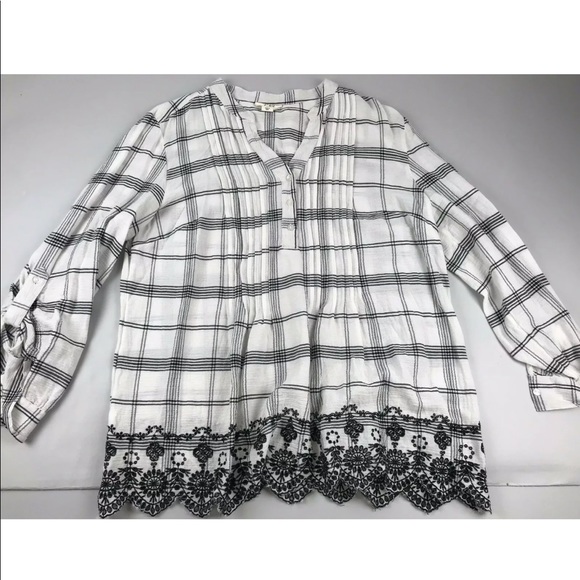 Style & Co White Gauze Eyelet Trim Knit Blouse XL - Picture 1 of 7